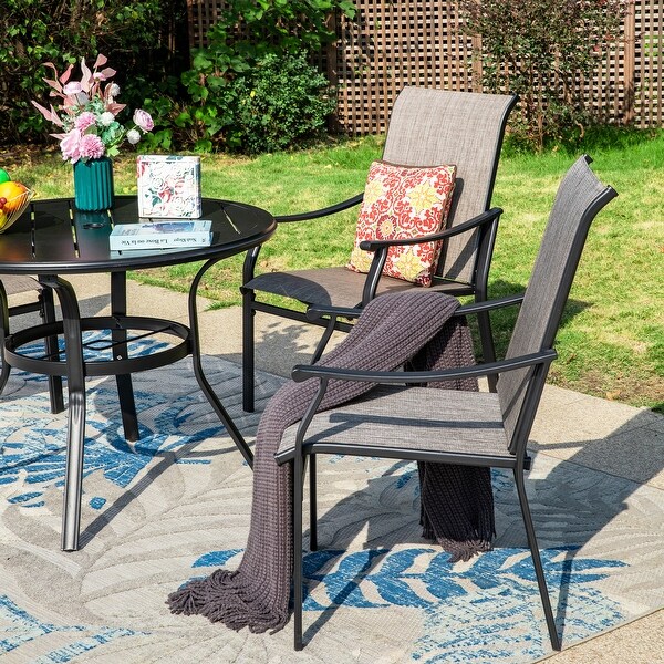 MAISON ARTS 5/7Piece Patio Dining Set，Round Metal Table and 4/6 Textilene Fabric Padded Armchairs