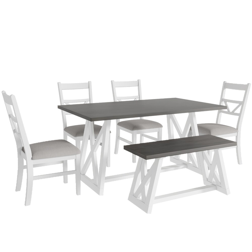 5 Piece Wood Rectangular Dining Table Set w/Upholstered Chairs  White