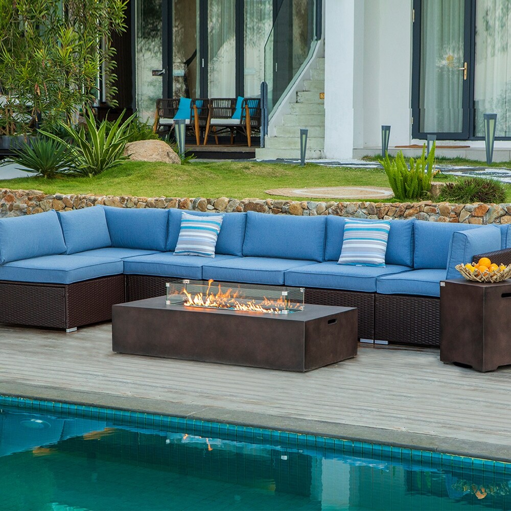 COSIEST 9 piece Outdoor Sectional Sofa Set with Fire Table