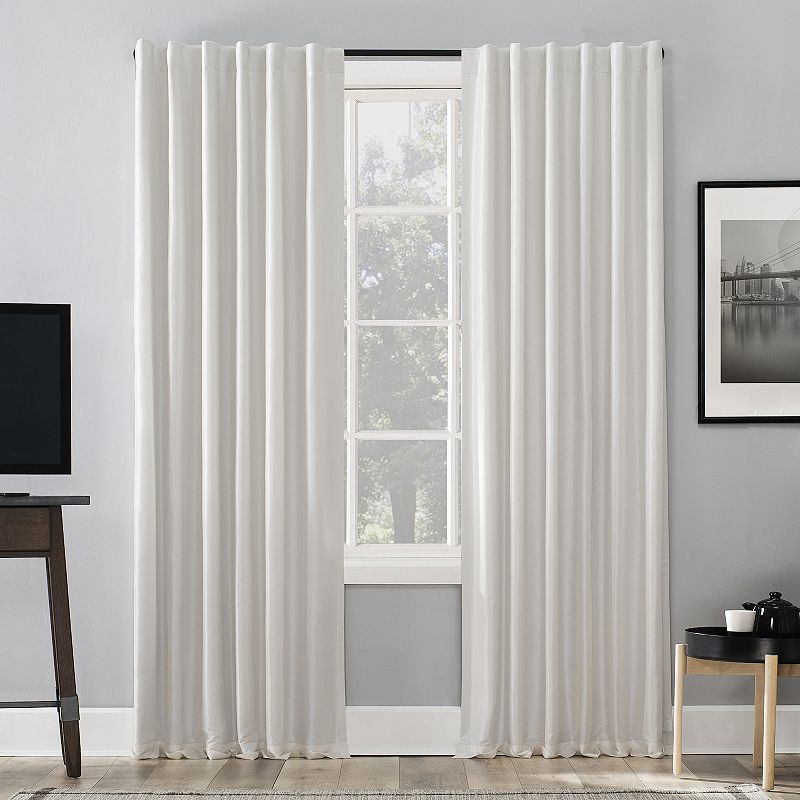 Sun Zero Evelina 100% Blackout Faux Dupioni Silk Back Tab Window Curtain