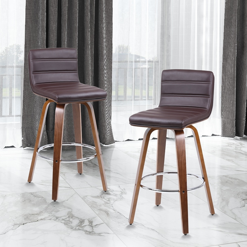 Swivel Wood Bar Stools PU Leather Upholstered Counter Stools Set of 2