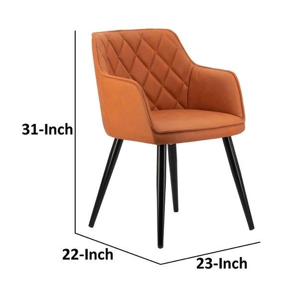 Erin 24 Inch Curved Dining Chair， Orange Fabric， Diamond Pattern Tufting