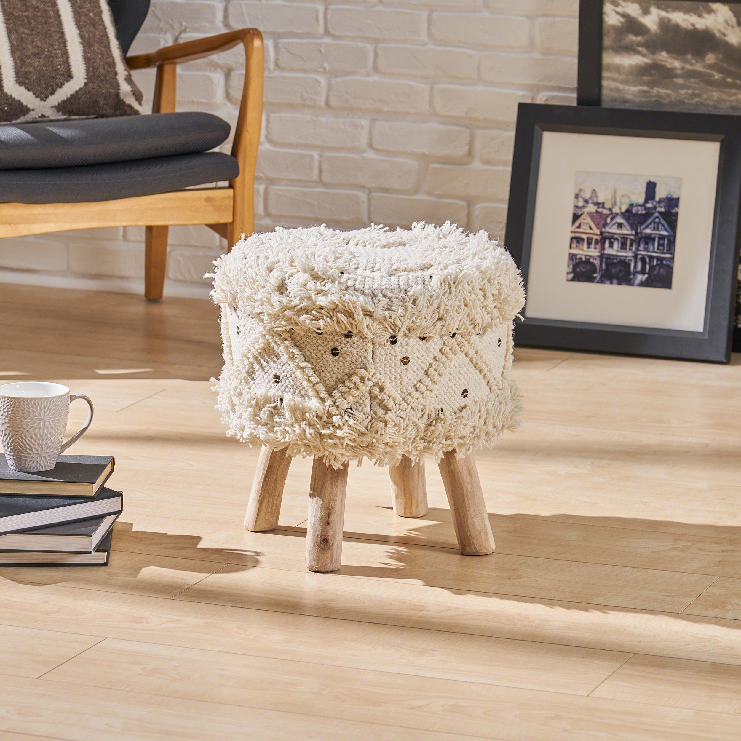 Edene Handcrafted Boho Fabric Stool with Metal Accents