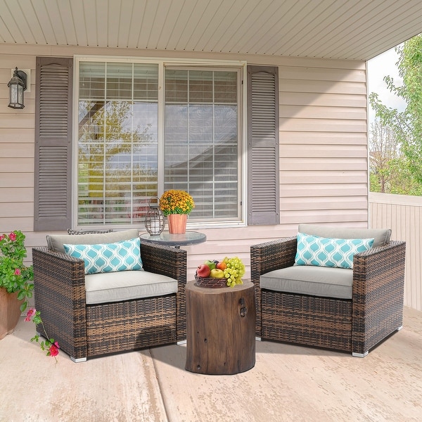 COSIEST 3piece Patio Wicker Club Chairs with Cushions，Chat Set with Accent Side Table