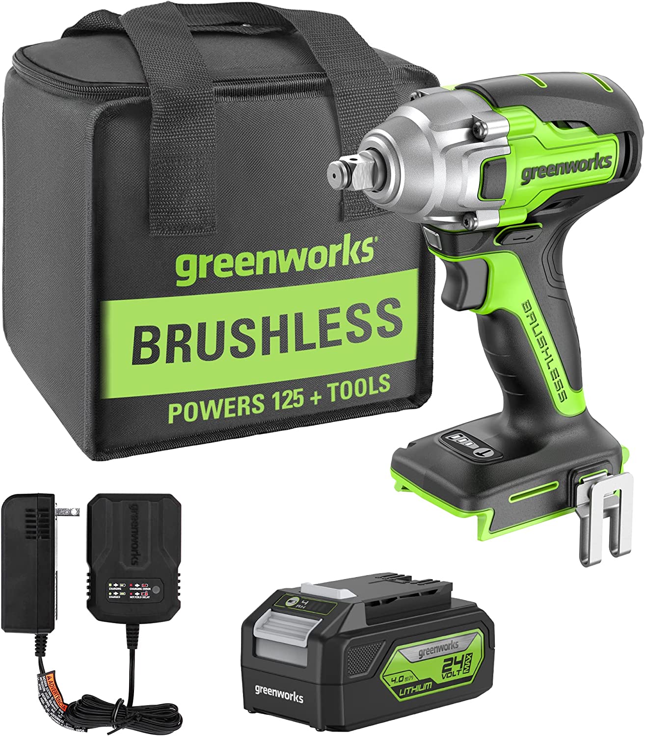 24V Cordless Impact Wrench with 4.0Ah Battery  Charger | Greenworks