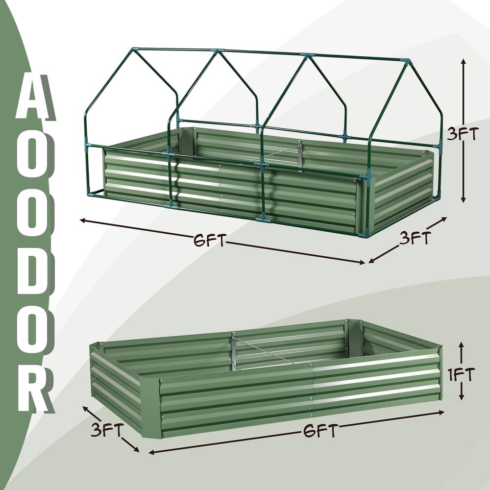 Aoodor Outdoor Raised Garden Bed 6' x 3' x 1' Reinforced Galvanized Steel Planter Box