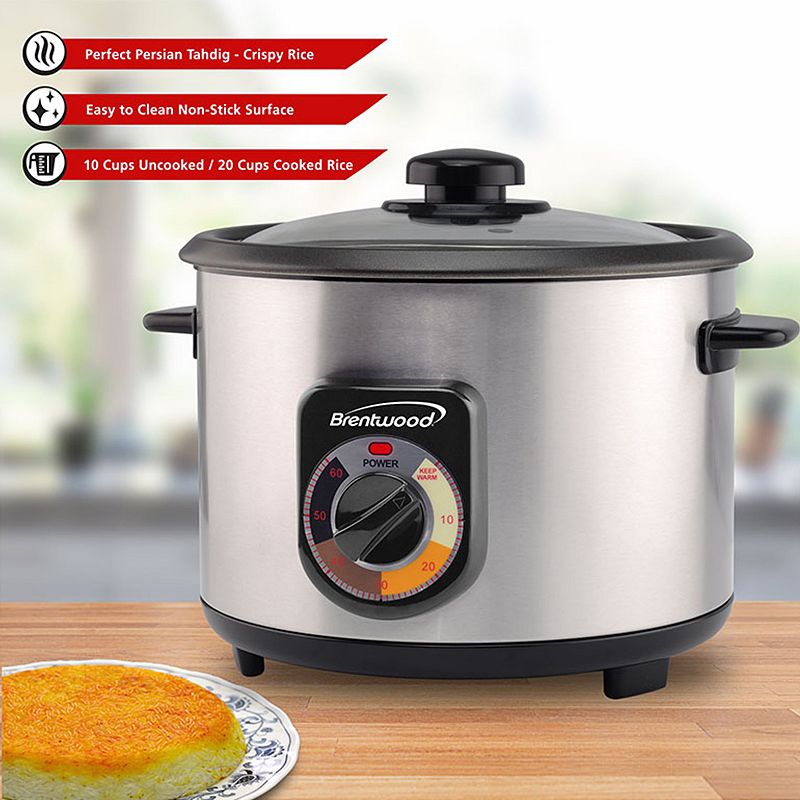 Brentwood Ts-1020s 10-Cup Stainless Steel Crunchy Persian Rice Cooker