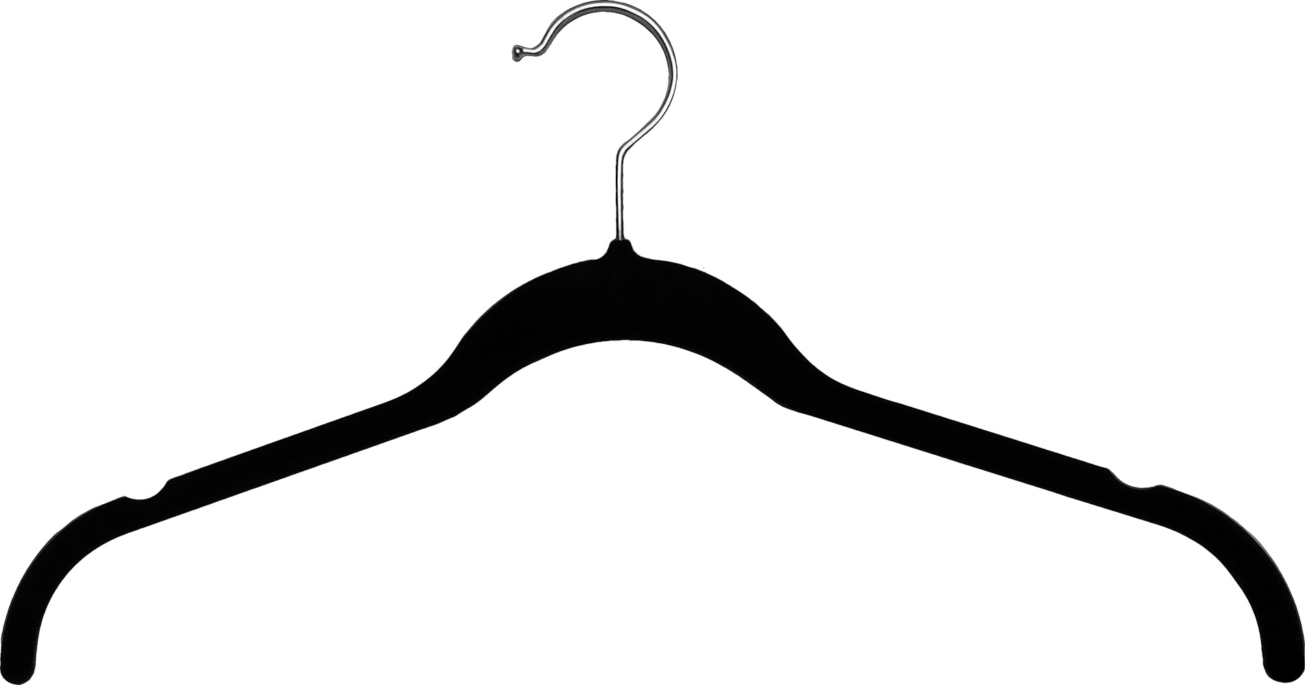 Black Slimline Ultra Thin Shirt Hanger, (Box of 25) Black Velvet Huggable Slim-Line Top Hangers with Chrome Swivel Hook by International Hanger