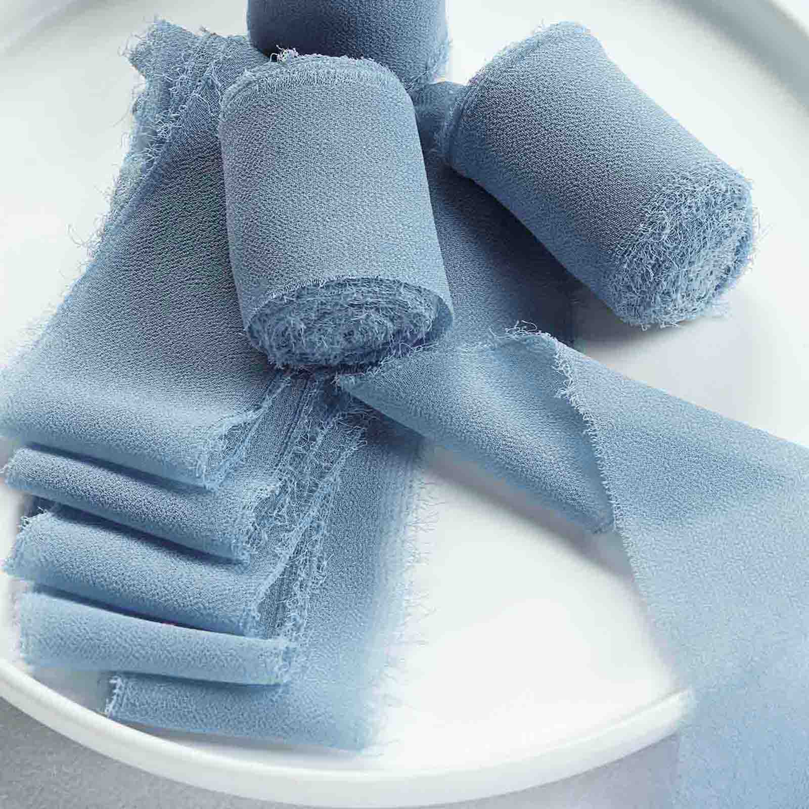 2 Pack Dusty Blue Silk-Like Chiffon Linen Ribbon Roll For Bouquets, Wedding Invitations Gift Wrapping 6yd