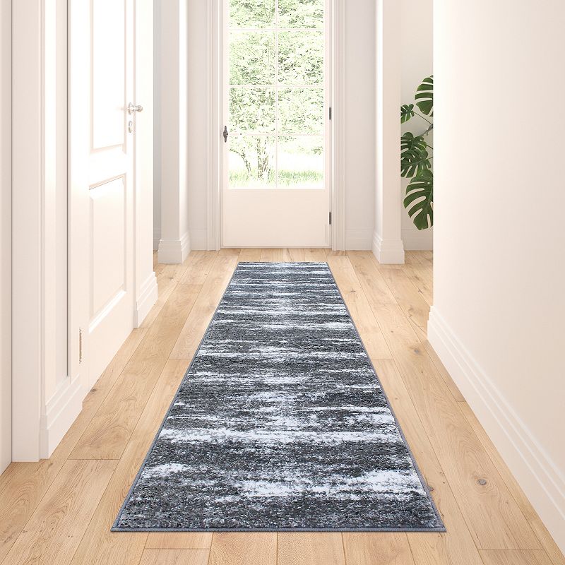 Masada Rugs Masada Rugs Stephanie Collection 2'x7' Area Rug Runner with Modern Contemporary Design in Purple， Gray， Black and White - Design 1100