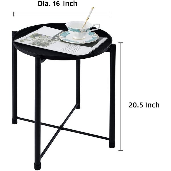 Round， Small， Removable top， Anti-Rust and Waterproof， 16 x 16 x 20.5 inch Metal Tray End Table