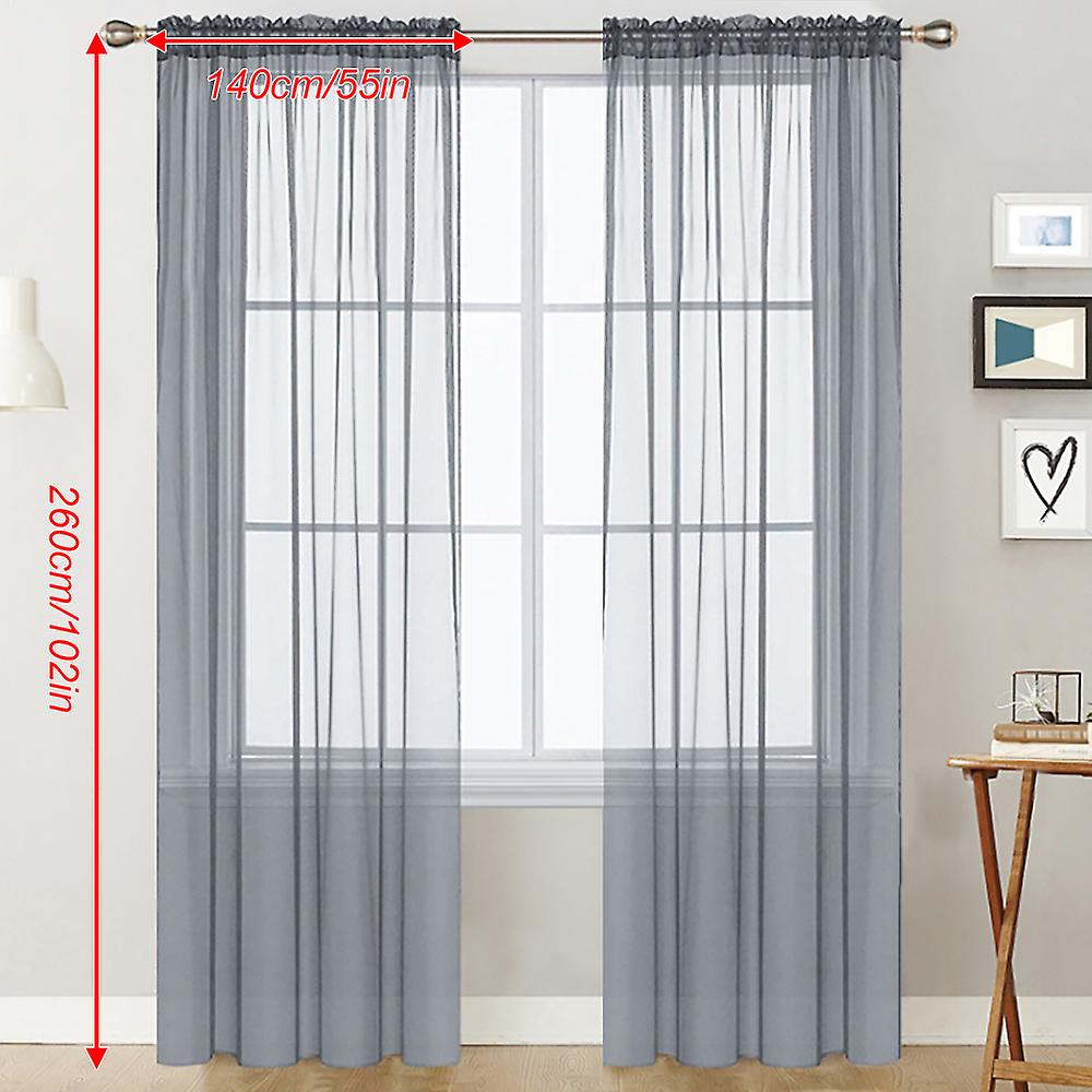 Sheer Curtains Living Room Rod Pocket Window Curtain Panels Bedroom Semi Sheer Voile Curtains Grey (55''wx102''l，2 Panels) Black