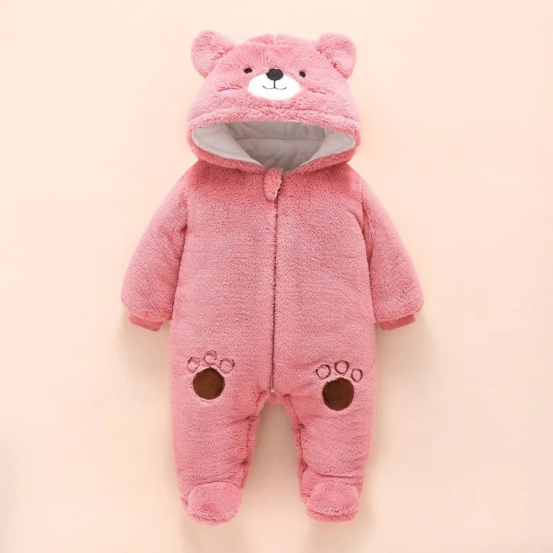 0-12M Baby Rompers Cute Bear Toddler Girls Overall Jumpsuit Winter Warm Hooded Cotton Baby Boys Romper Infants Crawling Clothing