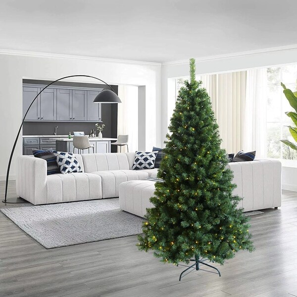 6ft/7.5ft PreLit Hinged Christmas Tree，FullBodied with 1000/1420 Tips，PVC Fir and Foldable Metal Stand