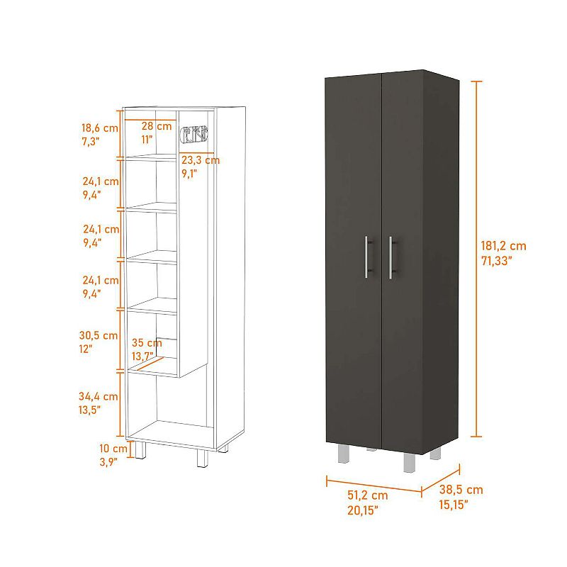 Norway Broom Closet Pantry， Five Shelves， Double Door Cabinet