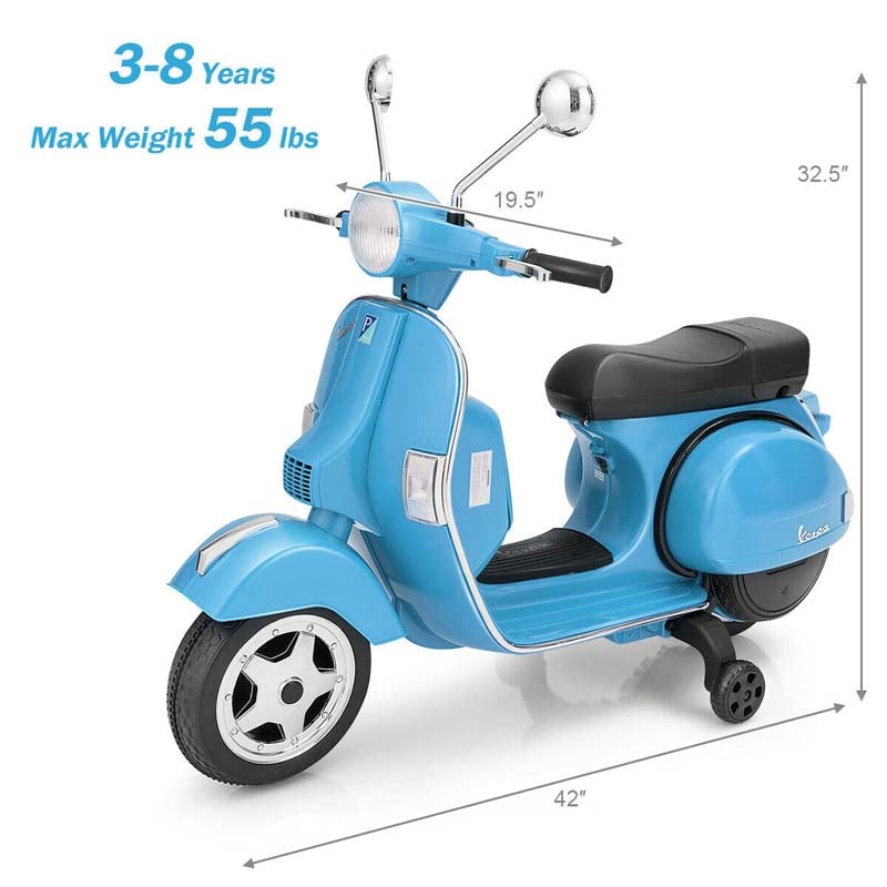 6V Kids Ride on Vespa Scooter Battery Powered Electric Riding Toy Motorcycle with Training Wheels