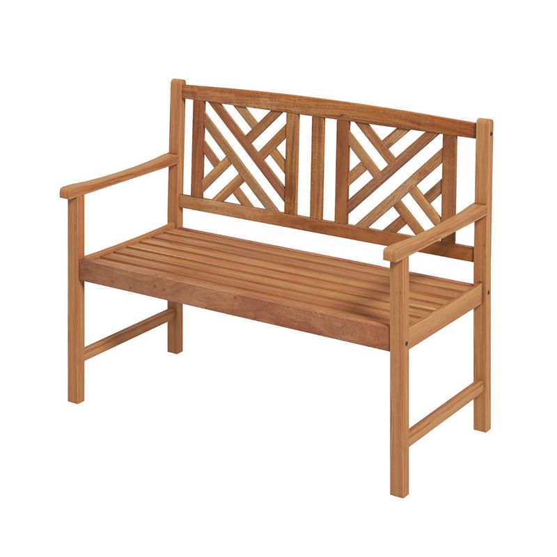 2-Person Wood Outdoor Bench with Cozy Armrest and Backrest