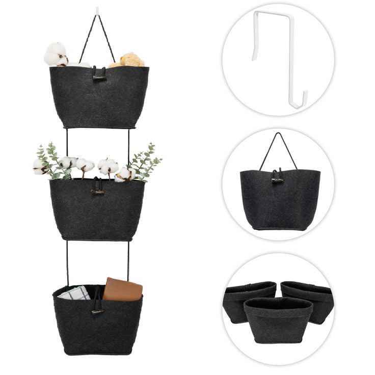 Malmo Over Door Storage Basket - 3 Tier Hanging Organizer Set for Bathroom, Kitchen, Bedroom