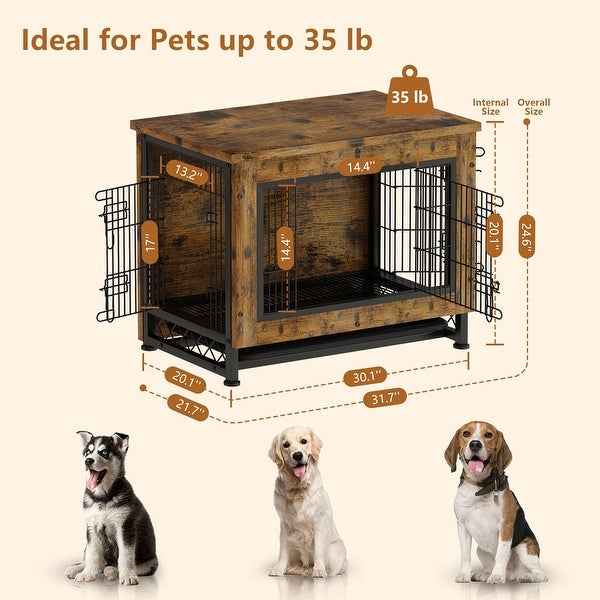 Grondin Industrial Style Wooden Dog Crate Furniture Style Dog Kennel with 3 Doors and Bottom Slide Out Tray