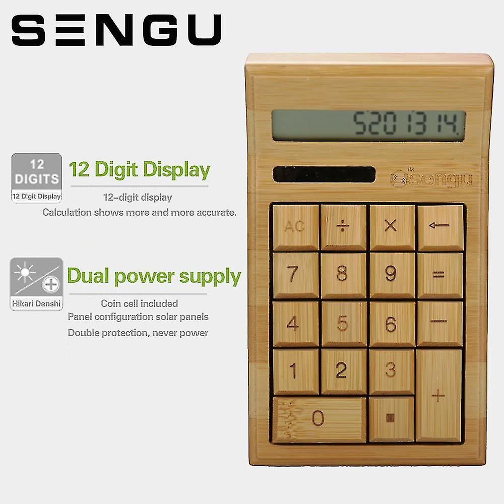 Wooden Solar Calculators Standard Function Desktop Calculator With 12-digit Large Display