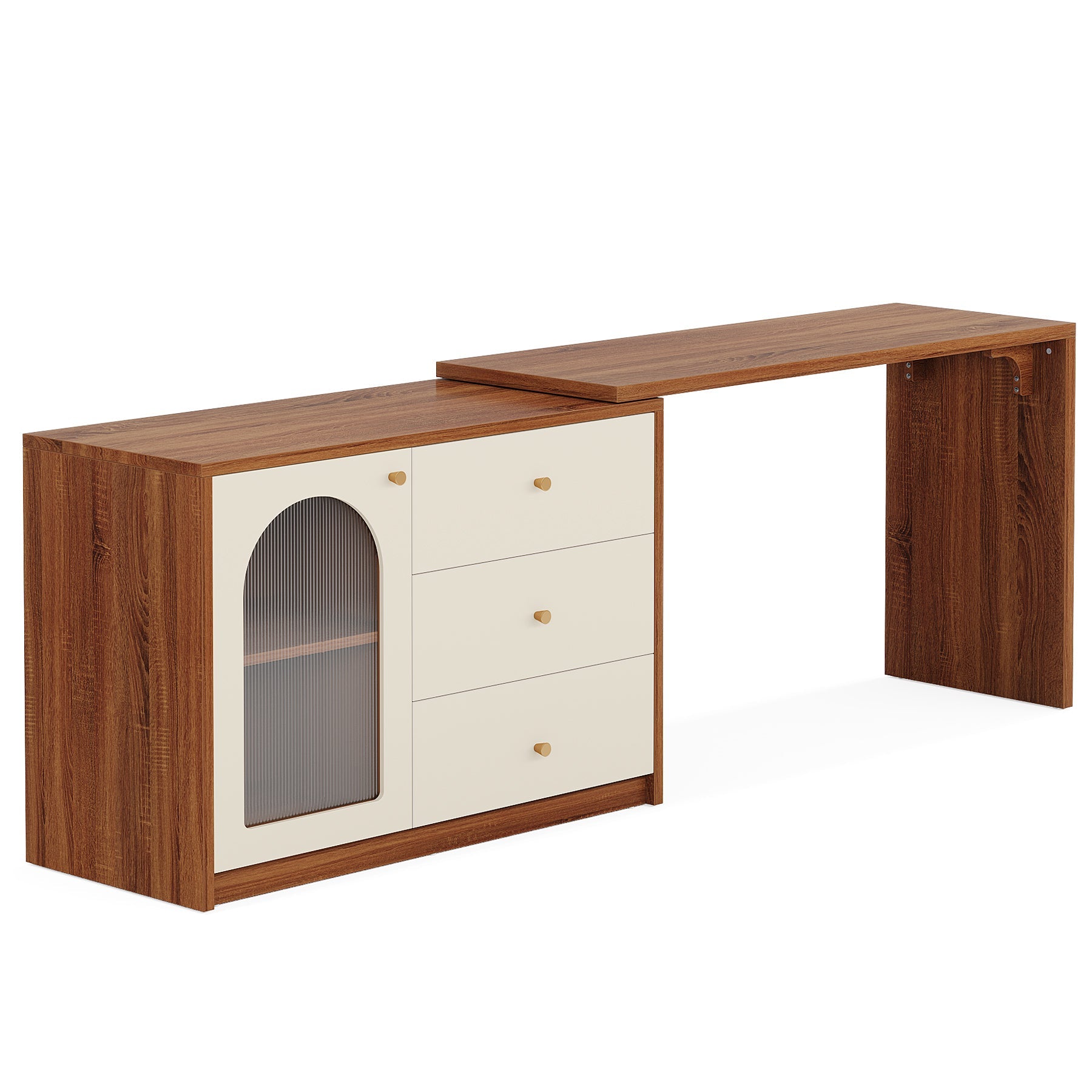 L-Shaped Computer Desk, Corner Office Desk with Reversible Storage Cabinet