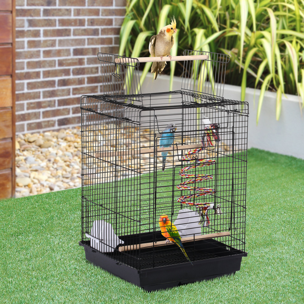 Topeakmart 22.8''H Open Top Metal Bird Cage Small Parrot Cage with Open Play Top and Toy， Black