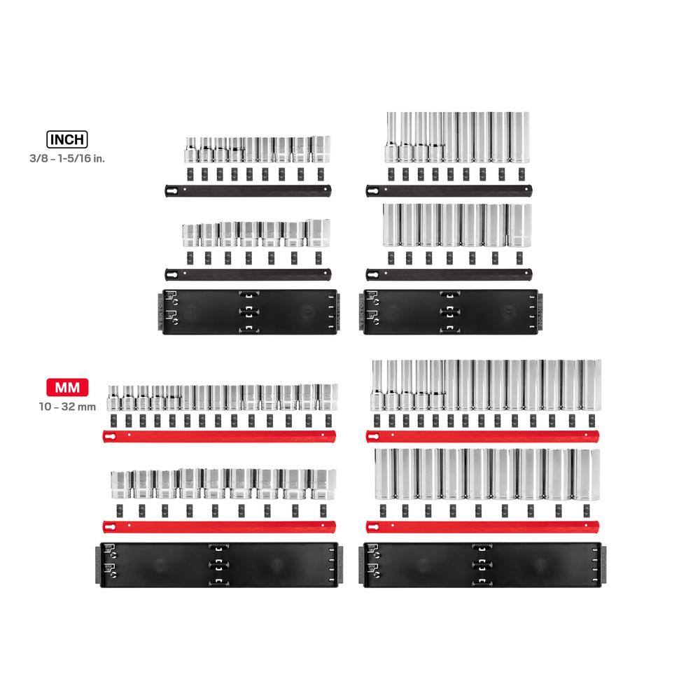 TEKTON 12 in. Drive 12-Point Socket Set with Rails (38 in.-1-516 in. 10 mm-32 mm) (78-Piece) SHD92216