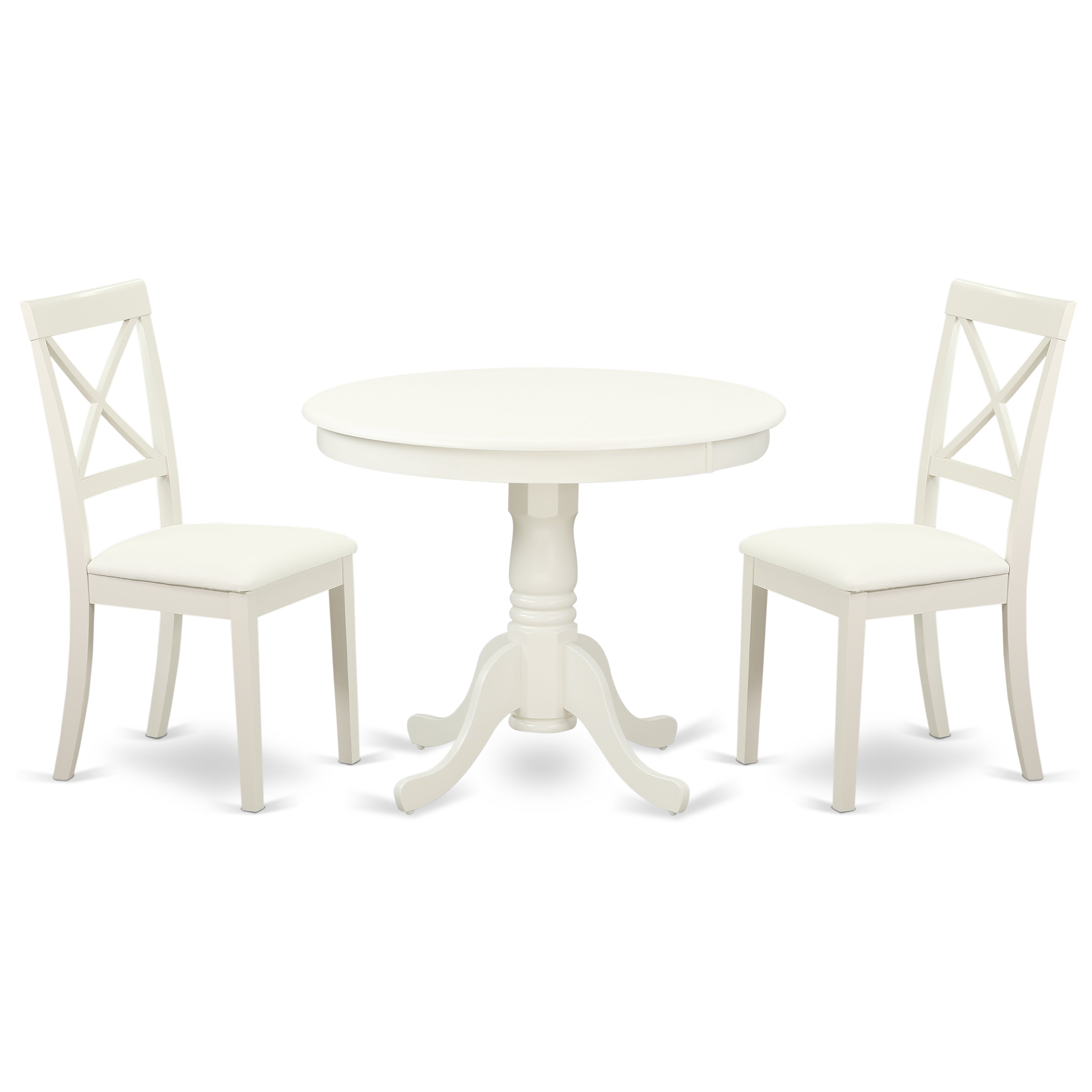 East West Furniture ANBO3-LWH-LC 3-Pc Kitchen table set with a Dining Table and 2 Faux Leather Chairs in Linen White Finish