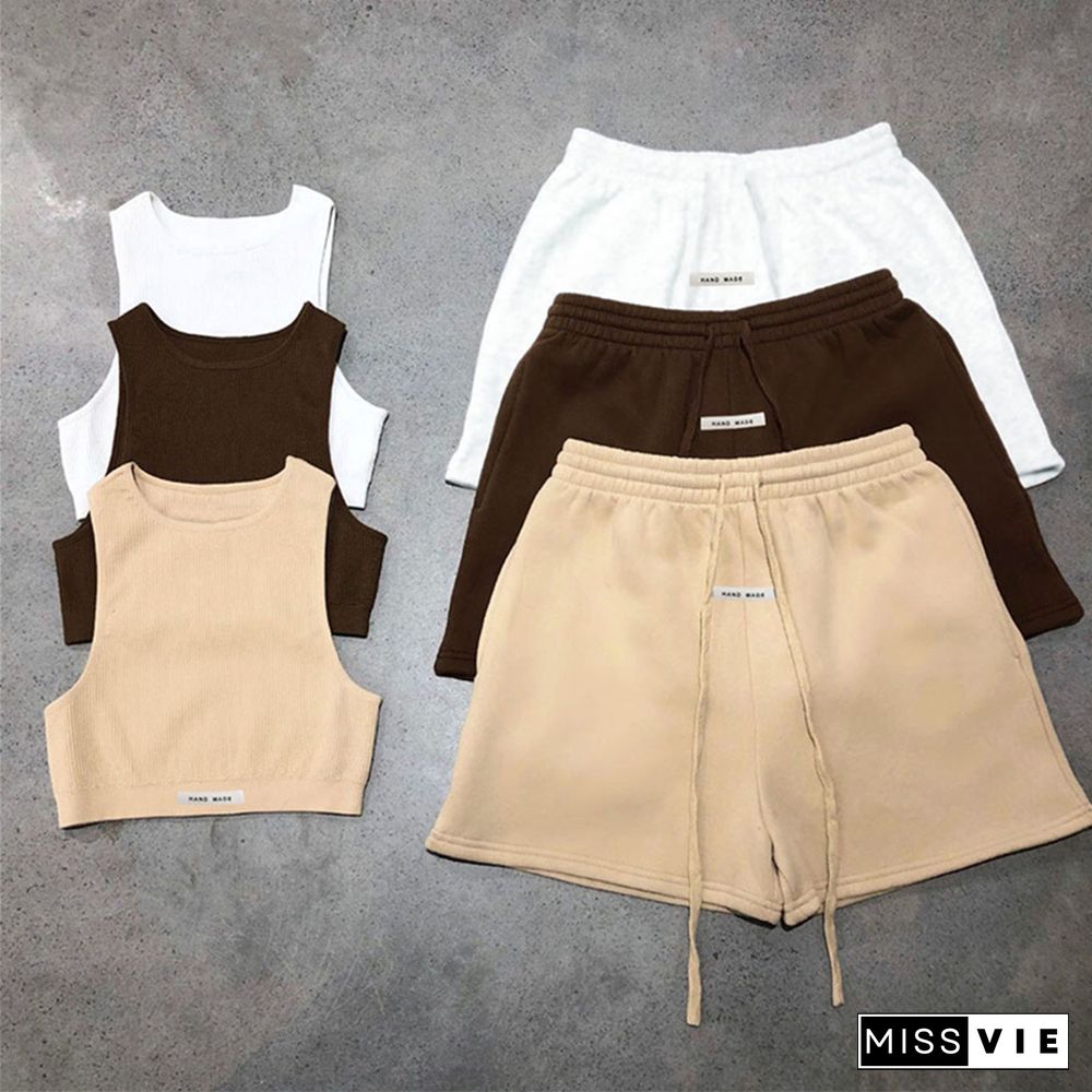 Workout Tank Crop Top Drawstring Shorts Sweatsuits