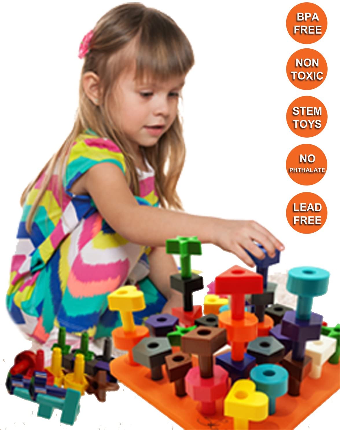 Skoolzy Peg Board Toddler Stacking Toys - STEM Color Sorting