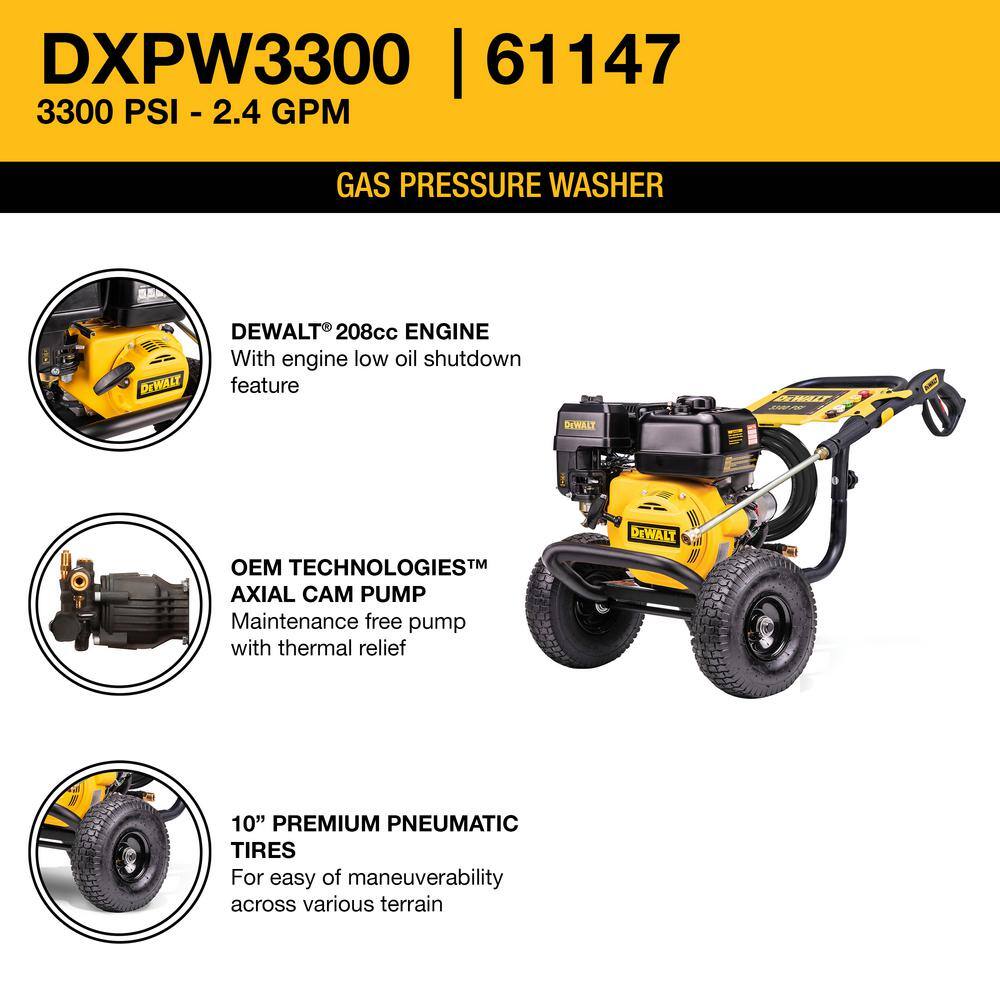 DW 3300 PSI 2.4 GPM Gas Cold Water Pressure Washer with OEM Axial Cam Pump DXPW3300