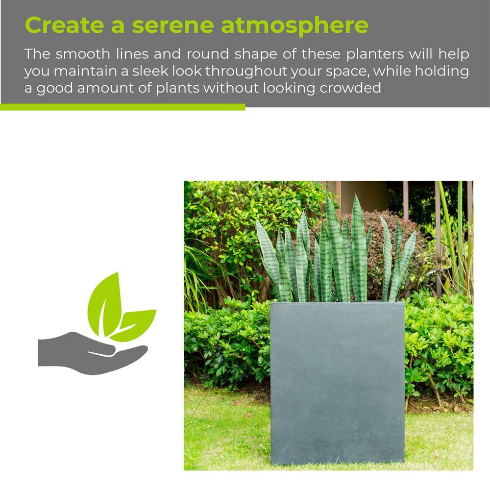 KANTE 26.8 in. Tall Charcoal Lightweight Concrete Modern Long and High Rectangle Planter RF0111A-C60121