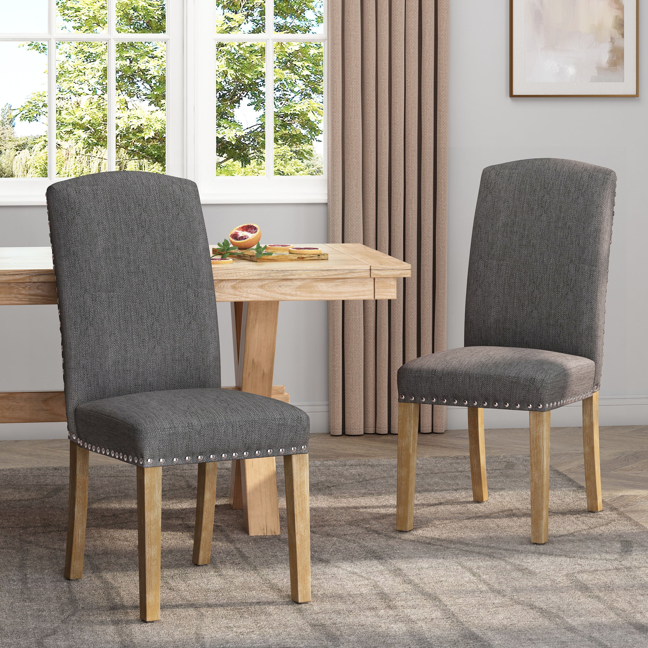 Depue Contemporary Fabric Dining Chair with Nailhead Trim, Set of 2