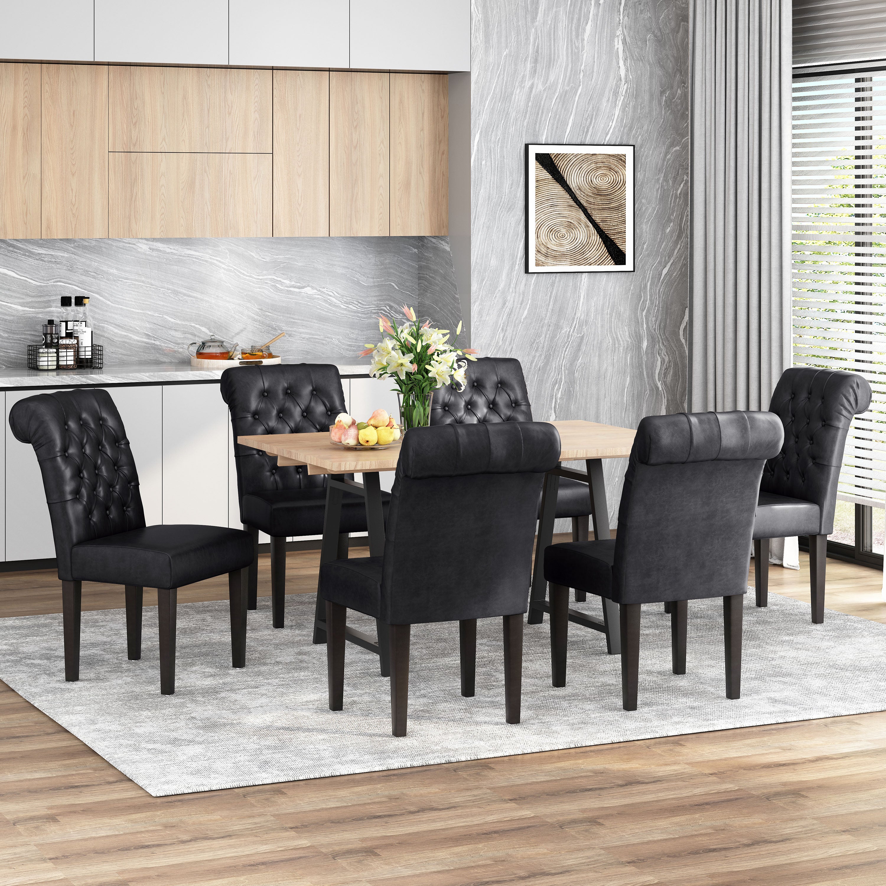 Emerson Contemporary Tufted Rolltop Dining Chairs, Set of 6