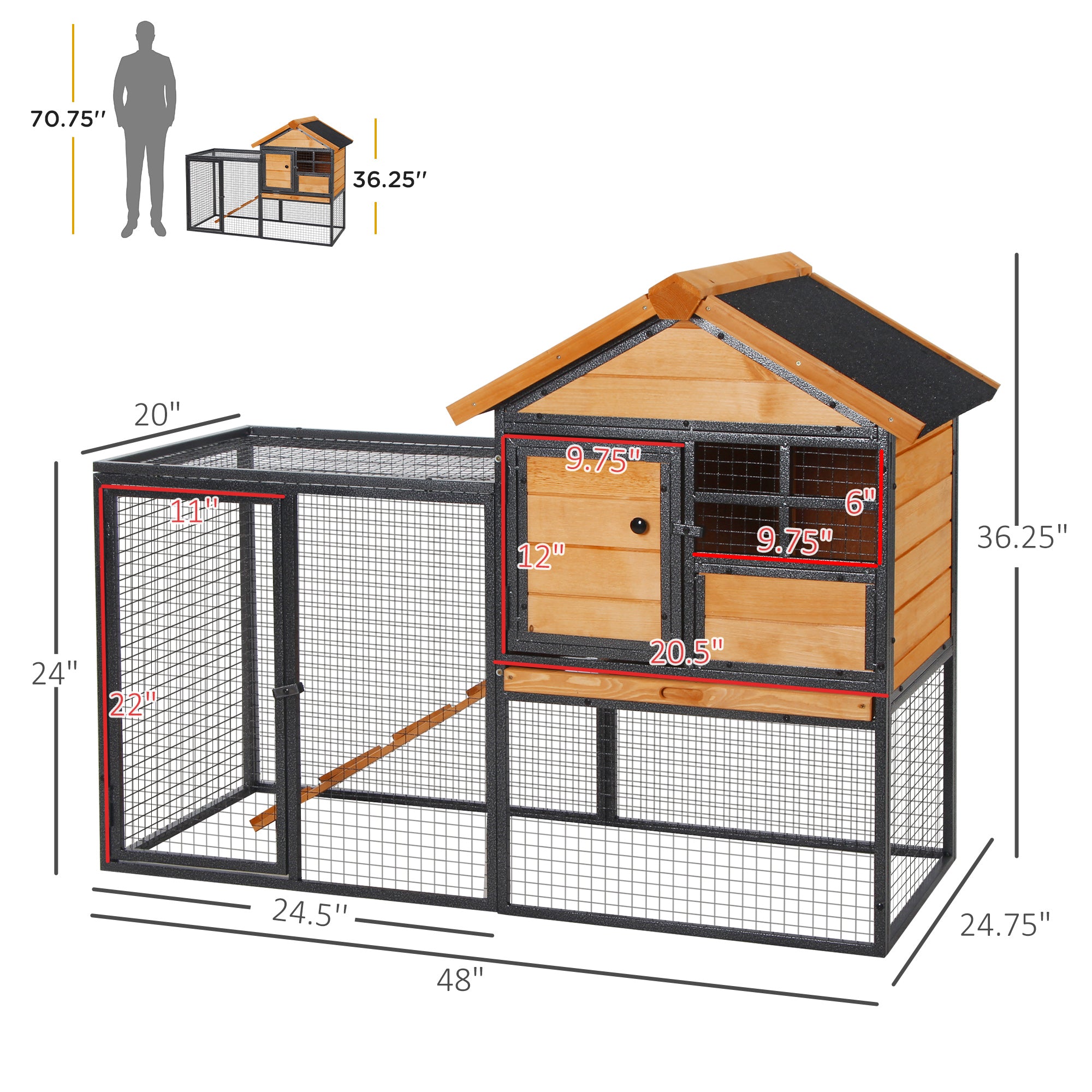 PawHut Wooden Rabbit House with Roof for Outdoors 48