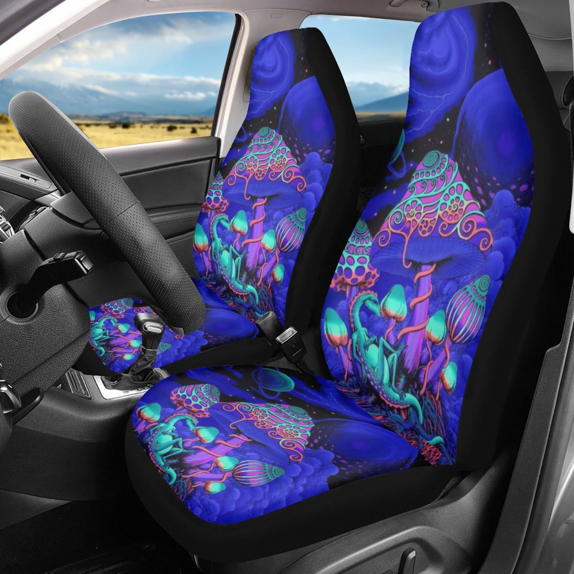 Diaonm Front Seat Cover for Cars for Women Psychedelic Aesthetic Mushroom Car Accessories Car Seat Cover Set of 2 Blue Forest Hunting Branch Bucket Seat Protector Decor for Truck SUV Van