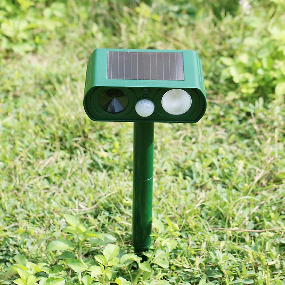 Dark Green Ultrasonic Animal Repeller Led Flashing Light Motion Activated Solar Powered Outdoor Pest Repellent Waterproof Garden Repellers For Mice Ra