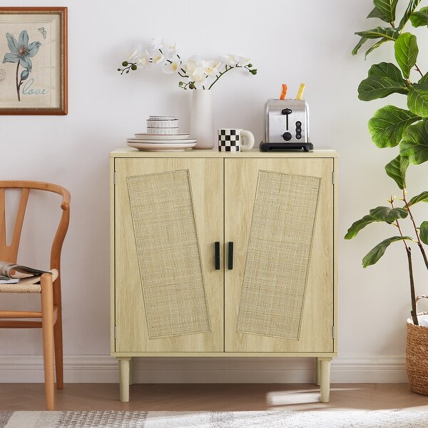 Kitchen Cabinet Console Tables with Rattan - 34.6