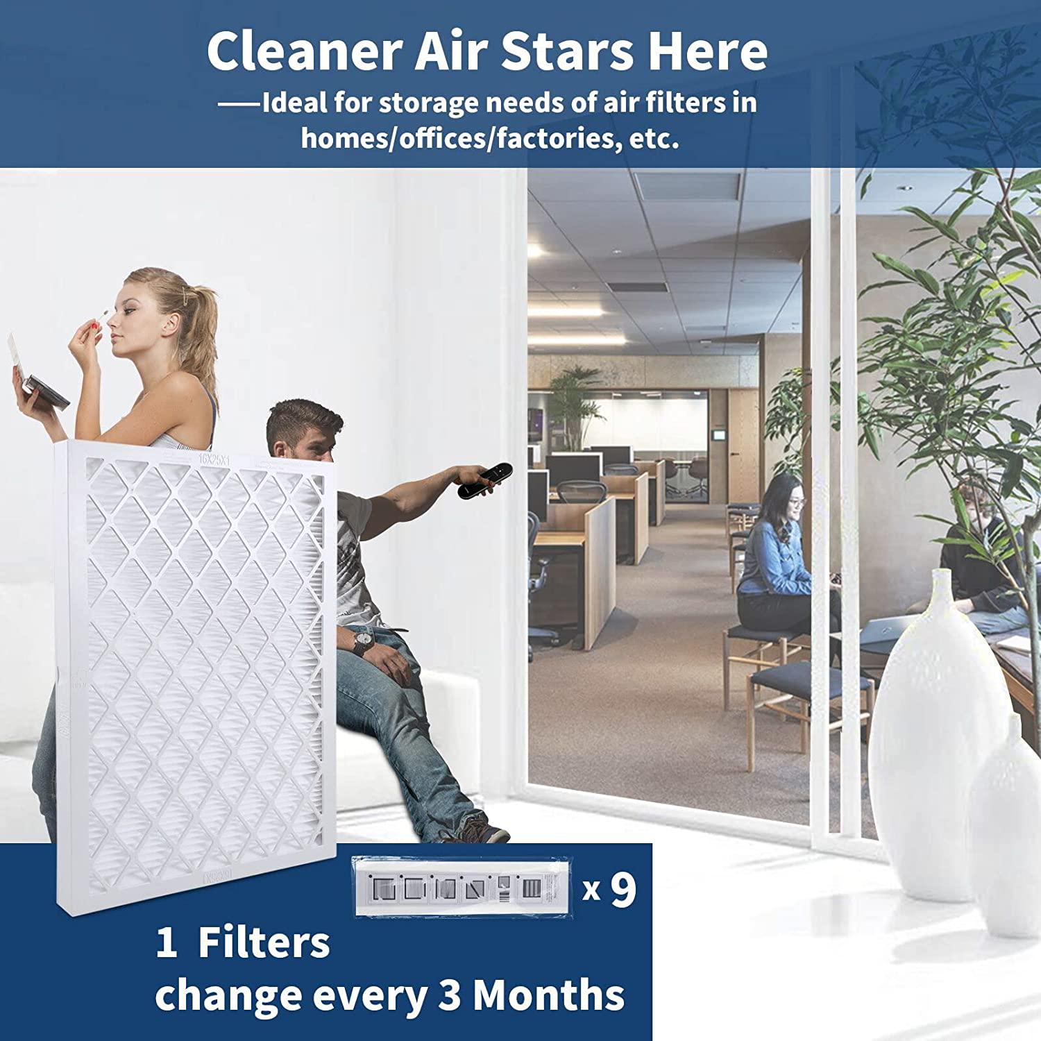 RENR Air Filter16x25x1， 9-Pack MERV8 MPR 600 AC Furnace Air Filters， 1x Reusable Frame+9 x Filter Medias， HVAC Filters， Deep Pleated Air Cleaner， Breathe Safer Home and Office Environments