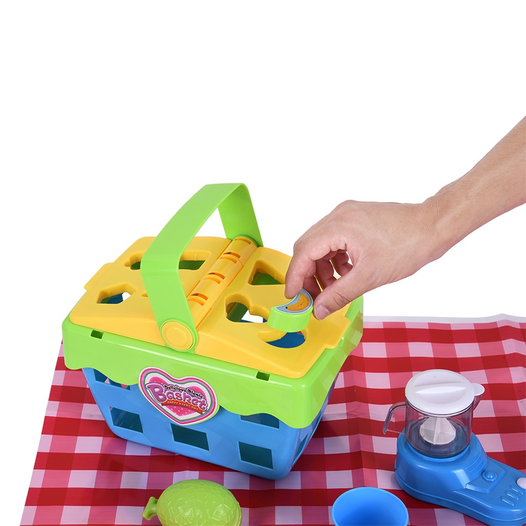 Role-playing delicious picnic basket toy puzzle building block set， suitable for children， contains various accessories， multi-function game