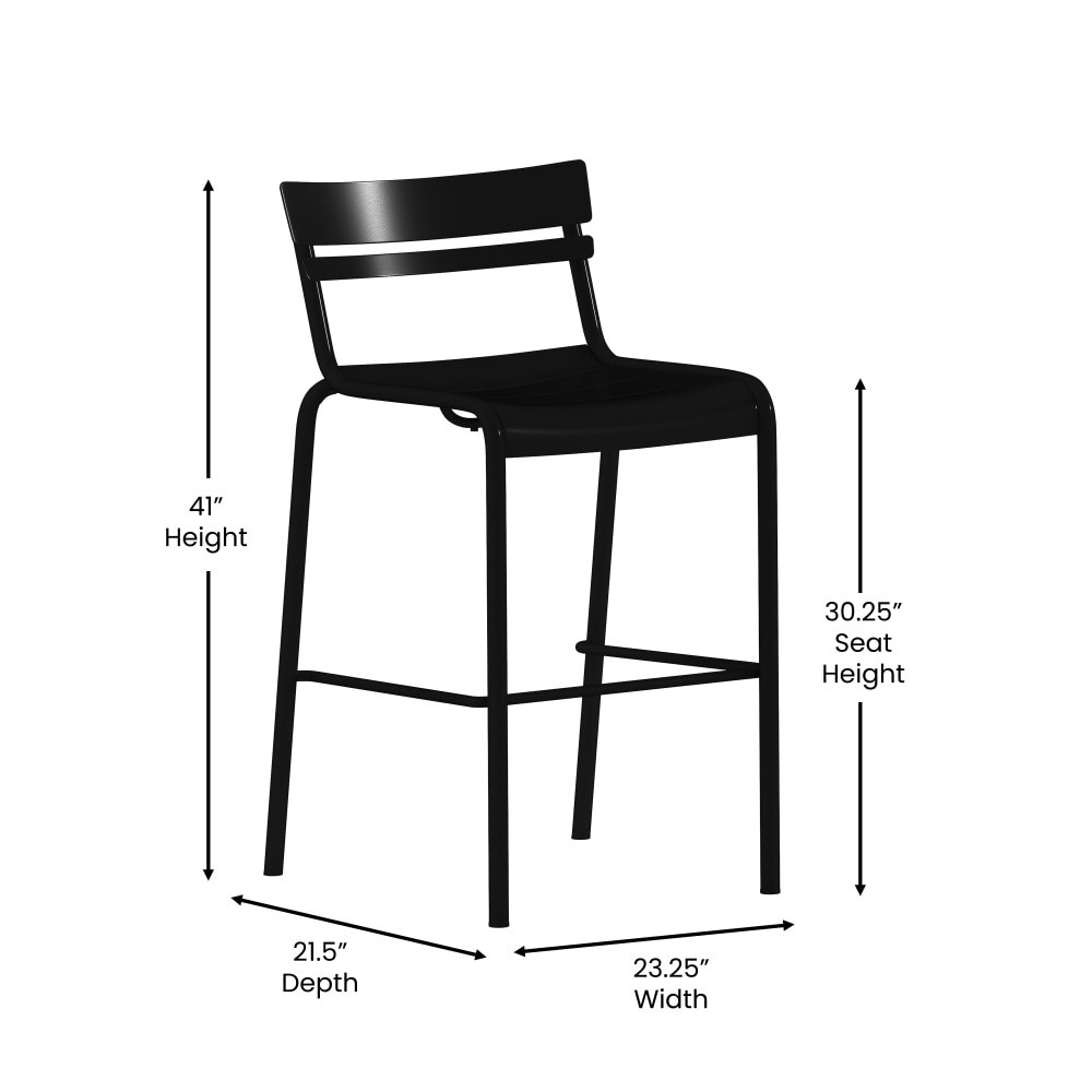 Modern Commercial Grade 2 Slat Indoor/Outdoor Steel Bar Stool