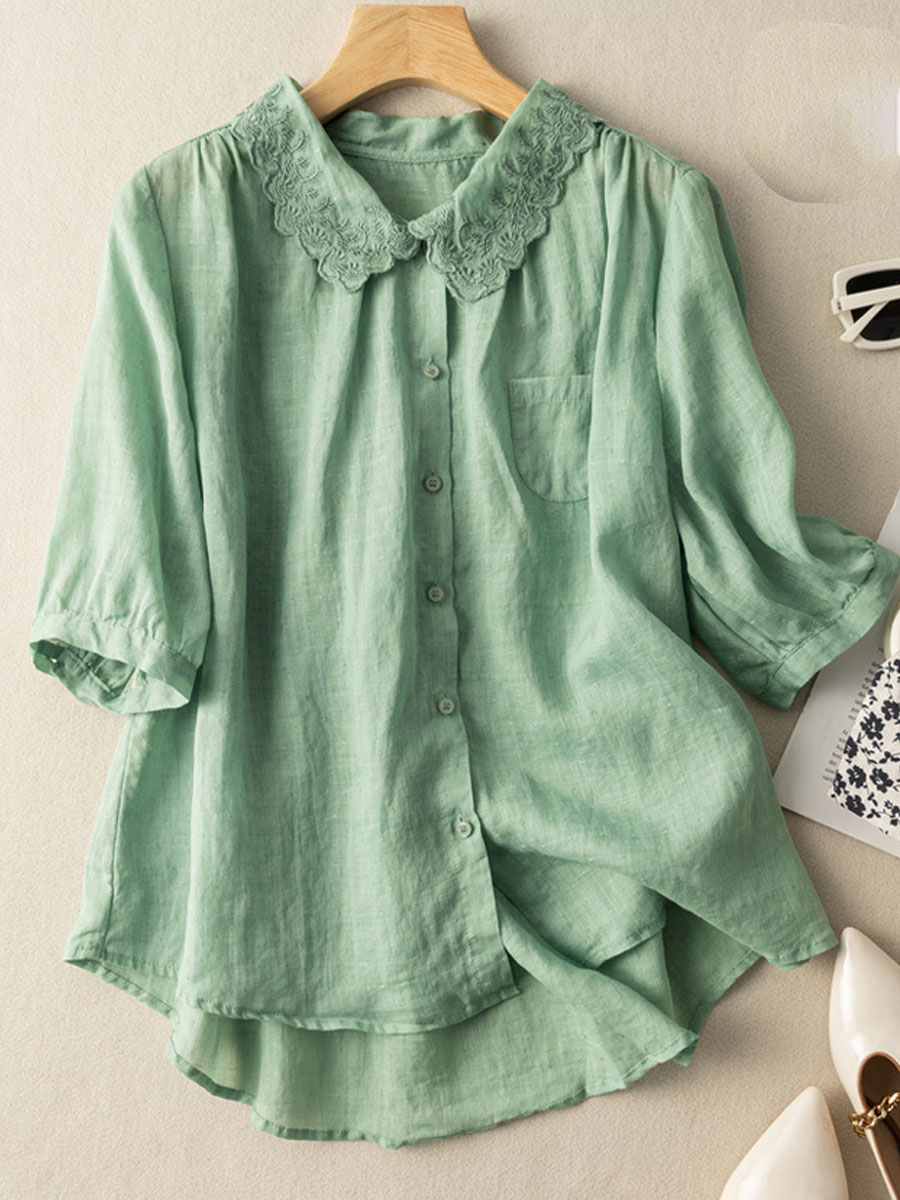 Casual Loose Embroidered Cardigan Mid Sleeve Blouse