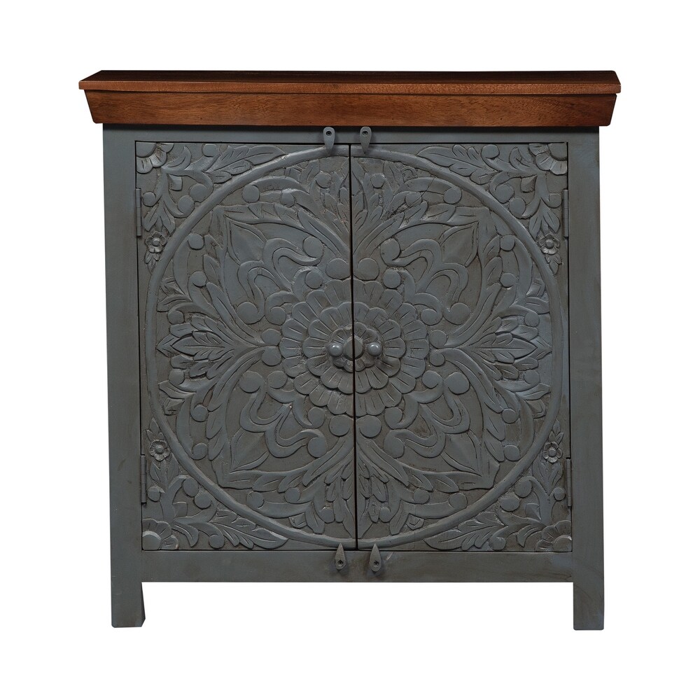 Sahana Warm Nutmeg Teal 2 Door Accent Cabinet