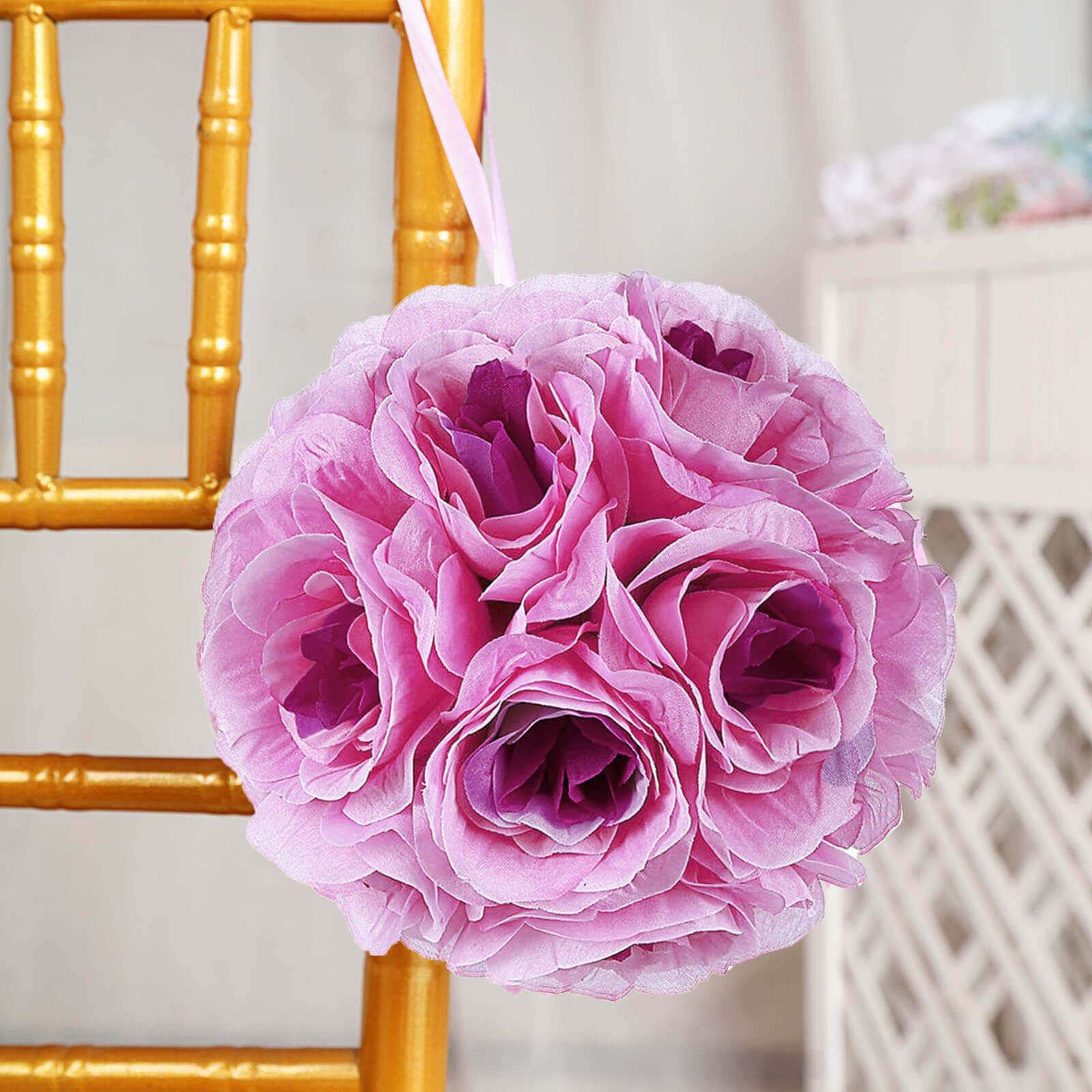 2 Pack Lavender Lilac Artificial Silk Rose Kissing Ball, Flower Ball 7