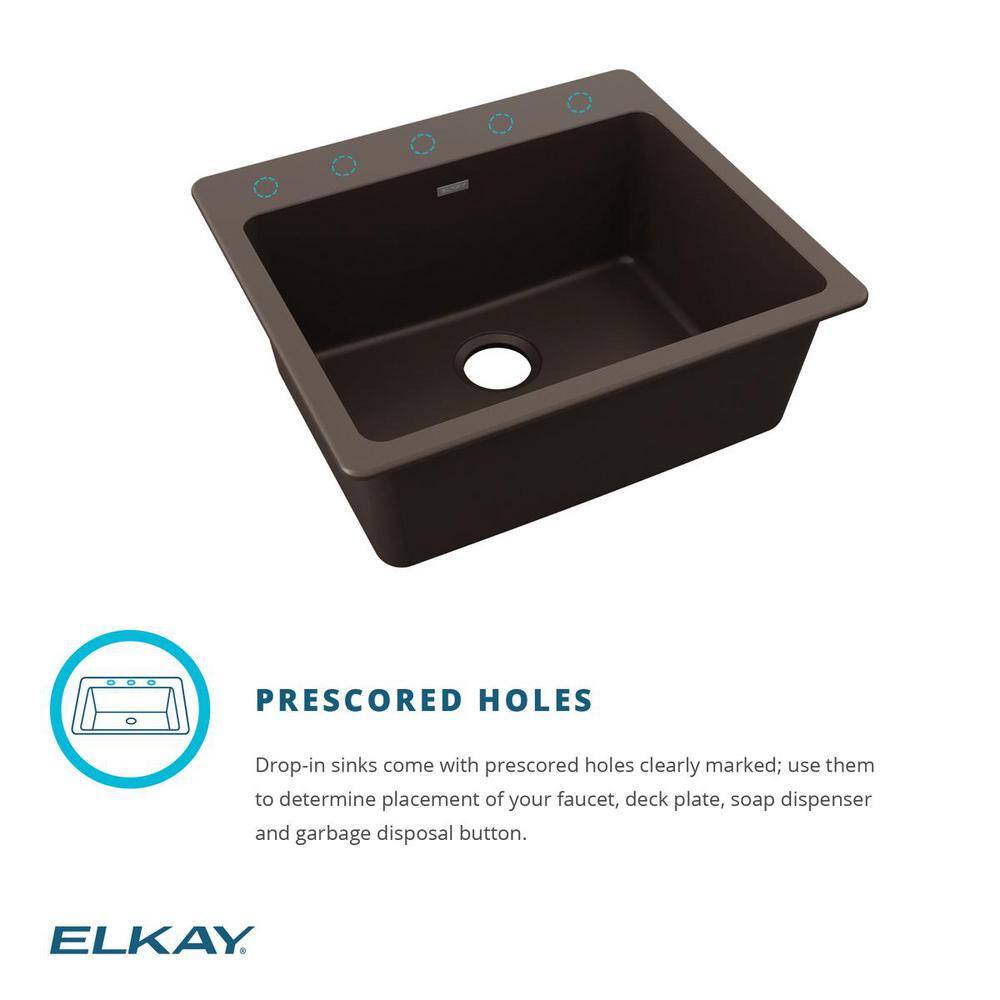 Elkay Quartz Classic Black Quartz 25 in. Single Bowl Drop-In Kitchen Sink with Bottom Grid and Drain ELG2522BK0C