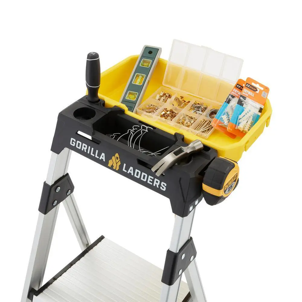 Gorilla Ladders 4 .5 ft. Aluminum Dual Platform Step Ladder with Project Bucket ( 9 ft. Reach ) 250 lbs. Capacity Type I Duty Rating