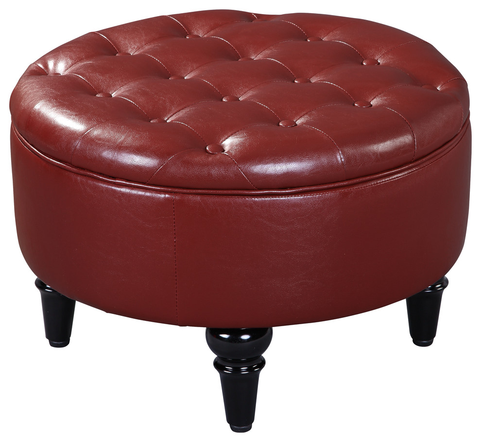 Cristo 24 quotRound Upholstered Storage Ottoman With Reversible Top   Traditional   Footstools And Ottomans   by Pilaster Designs  Houzz