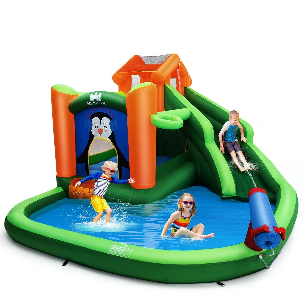 Costzon Inflatable Water Slide | 6 in 1 Jumping Bounce House w/ Climbing Wall for Kids Backyard