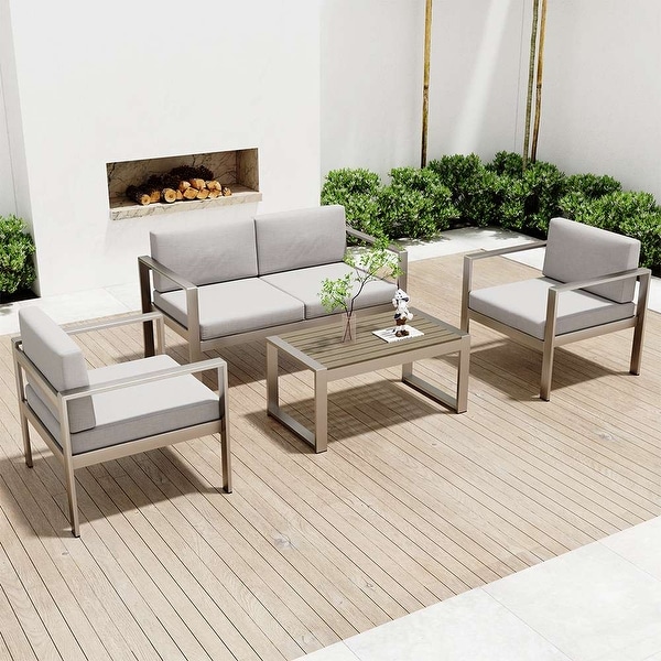 4Piece Aluminum Patio Conversation Set，Garden Outdoor Sofa Seating Group Set with Cushions