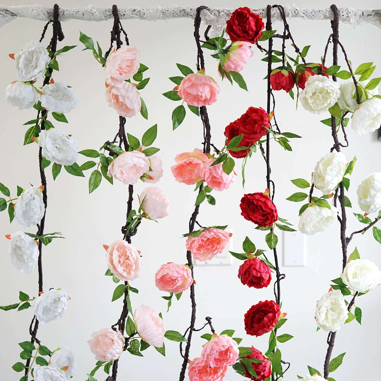 Blush Artificial Silk Peony Hanging Flower Garland, Faux Vine 6ft